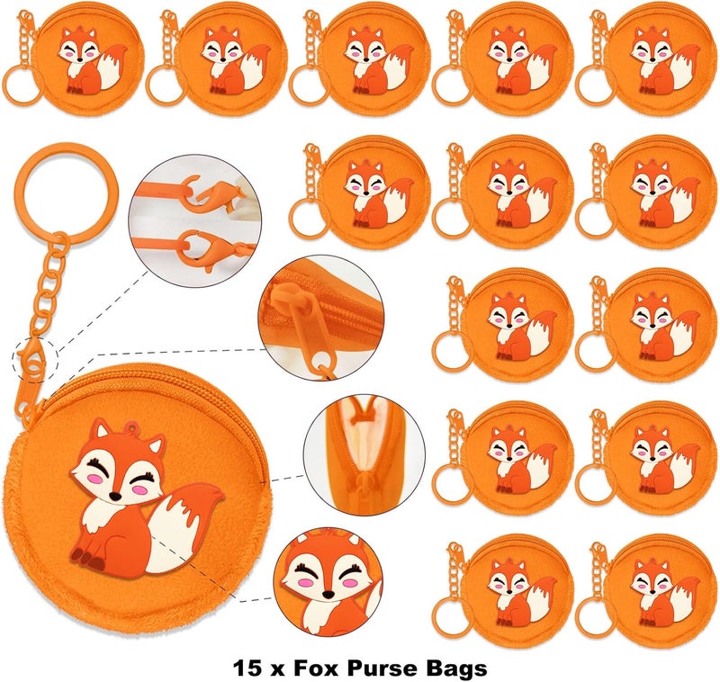 Elecrainbow 15 Pack Fox Mini Coin Purses with Keyring for Woodland Animals Forest Wild Camp Themed Goodie Bag Stuffer, Present for Friends, Creative Souvenirs,Birthday Party,Orange - Image 2